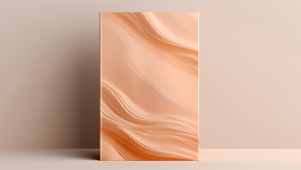 A canvas decor painting with flowing peach fuzz color abstract waves on minimal wall background. Modern trendy tone hue shade