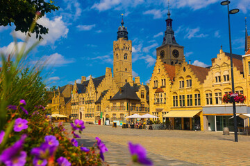 Grote Markt of Diksmuide during summer day. Flemish province of West Flanders, Belgium. - obrazy, fototapety, plakaty