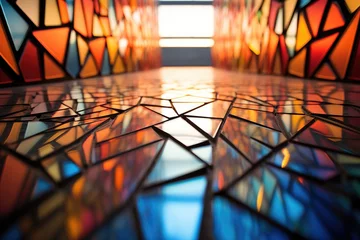 Fotobehang A room with a stained glass floor and a window. Generative AI. © serg3d