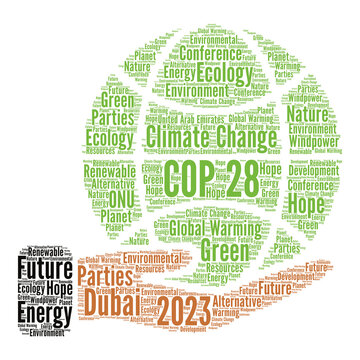 COP 28 in Dubai United Arab Emirates world cloud	