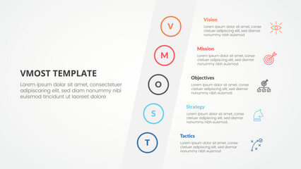 vmost analysis template infographic concept for slide presentation with tilt sideways content vertical with 5 point list with flat style - obrazy, fototapety, plakaty