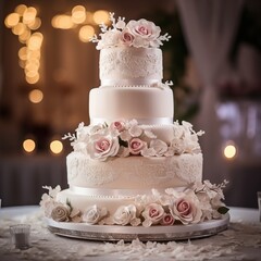 The incredibly romantic wedding, a stunningly beautiful cake adorned with roses becomes a centerpiece, epitomizing the essence of romance and creating an enchanting atmosphere.