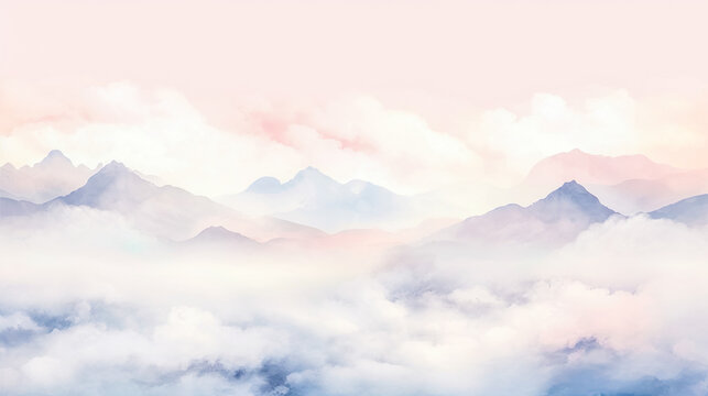 幻想的な雲海と山の和風イラスト風景