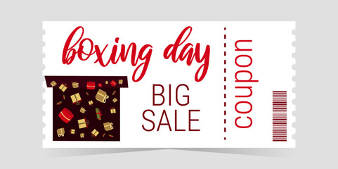 Boxing Day coupon color template layout vector. Large box. Gift Boxes.