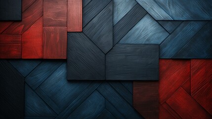 An abstract background transitioning gracefully from black to dark blue, gray, copper, and red. Geometric designs, stripes, and textured layers.