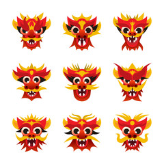 Chinese New Year Dragon Head Icon Set