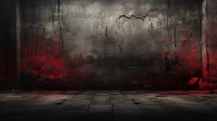 Fotobehang  a realm of dread and decay as you gaze upon a grunge background featuring black and red tones.  © Shahjahan