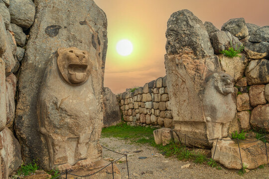 Corum Hattusas Hittite Empire capital gates with sunset light and clouds