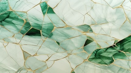 Beige Marble with Green Glass Horizontal Background. Abstract stone texture with Veins and cracks. Bright natural material aged cracked surface. AI Generated photorealistic Illustration.