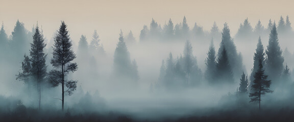 Rideaux Mystical Morning: Aerial View of Fog-Enveloped Forest and Mountain Landscape