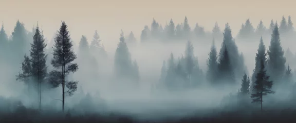 Mystical Morning: Aerial View of Fog-Enveloped Forest and Mountain Landscape