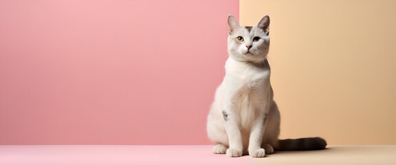 Whimsical Whiteness: Adorable White Kitten with Playful Vibes and Pink Background