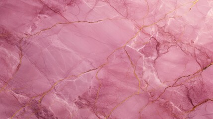 Pink Marble with Golden Veins Horizontal Background. Abstract stone texture with Veins and cracks. Bright natural material aged cracked surface. AI Generated photorealistic Illustration.