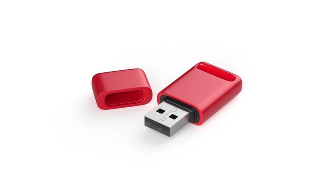 Red usb flash drive on white background