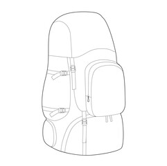Backpack travel big Camping Bag Rucksack baggage luggage knapsack silhouette. Fashion accessory technical illustration. Vector satchel front 3-4 view for Men, women style, flat handbag CAD mockup