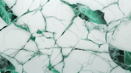 White Marble with Emerald Horizontal Background. Abstract stone texture with Veins and cracks. Bright natural material aged cracked surface. AI Generated photorealistic Illustration.