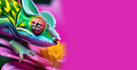 Türaufkleber Chameleon on the flower. Beautiful extreme close-up. © F@natka