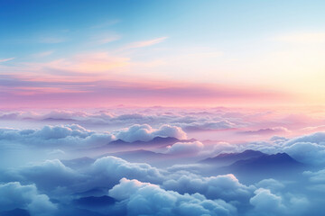 A symphony of pastel hues painting the sky during a breathtaking sunrise over a mountainous...