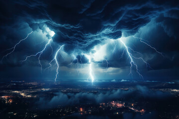 A dynamic lightning storm illuminating the night sky, revealing the raw power and beauty of...