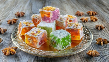 Turkish Delight holiday candy close-up. ramadan kareem. Eid mubarek sugar close up	
