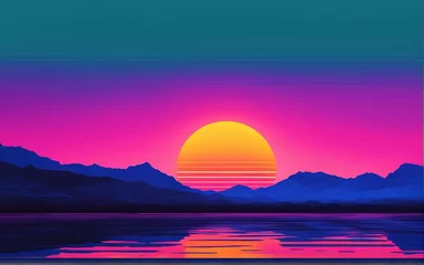 Papier Peint photo autocollant Roze Vivid echoes of a glitched sunrise.Generative AI 
