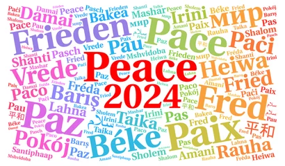 Fotobehang Peace 2024 word cloud in different languages  © Ricochet64