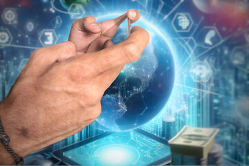 hand touching screen