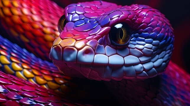 Bright and saturated shades on the skin of snakes in coarse planned macro