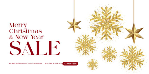 Elegant Merry Christmas, Xmas & Happy New Year festive design with beautiful snowflakes and stars in modern style. Christmas & Xmas vector illustration