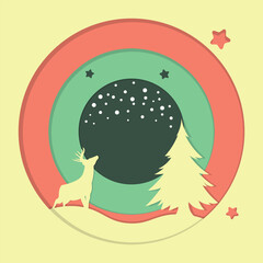 Background design with winter paper cut composition with deer in circle shape.