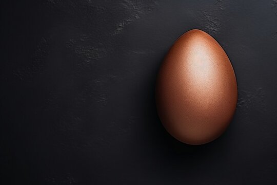 Brown painted egg on dark background. Ester modern concept design with copy space. Top view