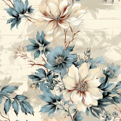 A soft floral fabric pattern, seamless. Generative AI. 
