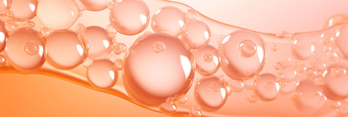 A close up of a bunch of bubbles. Monochrome peach fuzz background.