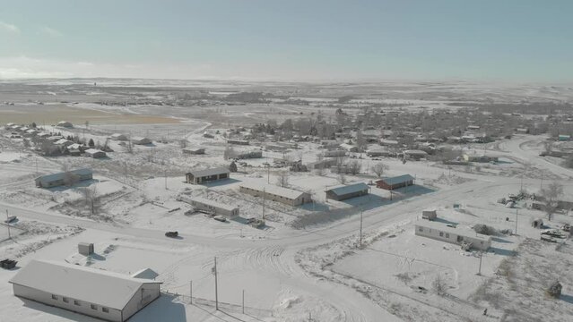 Aerial View of Pine Ridge Water Tower Overlooking Snow-Covered Reservation