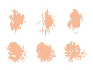 Color of the Year 2024 peach fuzz sample Vector paint brush spot Hand painted trendy color background Ink scribble dab clipart set