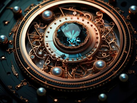 A close up of a watch with a diamond in it. Generative AI.