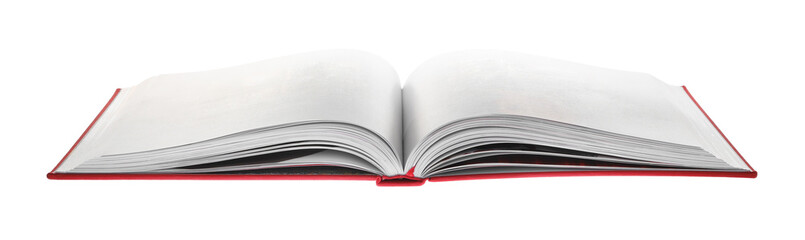 Open book with red cover on white background