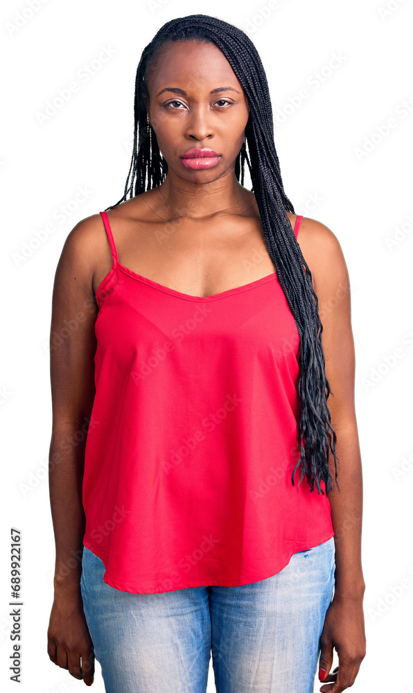 Wall mural Young african american woman wearing casual clothes skeptic and nervous, frowning upset because of problem. negative person.