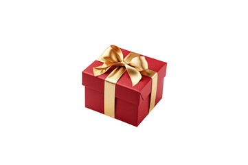 Obraz premium Red gift box tied with gold ribbon isolated