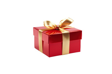 Obraz premium Red gift box tied with gold ribbon isolated
