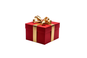Red gift box tied with gold ribbon isolated