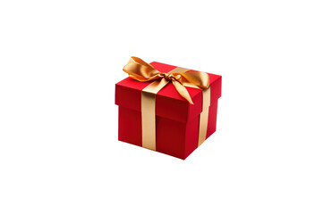 Fototapeta premium Red gift box tied with gold ribbon isolated