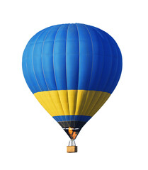 Naklejka premium Bright hot-air balloon with wicker basket on white background