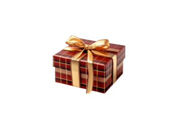 Plaid gift box tied with gold ribbon isolated