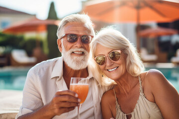 Elderly gray haired senior couple enjoy time together in retirement