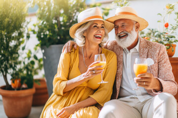 Elderly gray haired senior couple enjoy time together in retirement