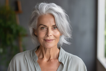 Portrait of an attractive, mature, gray-haired, senior woman