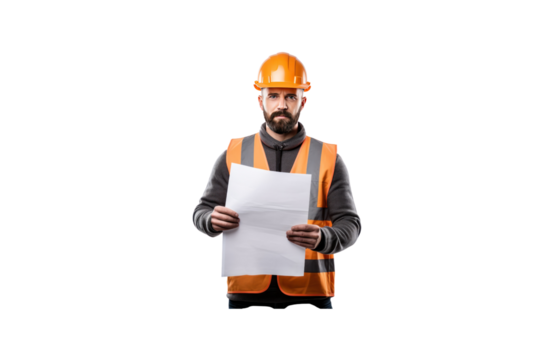 Construction engineer standing holding contract documents, inspecting development