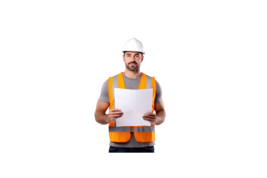 Construction engineer standing holding contract documents, inspecting development