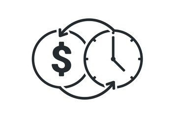 Time money. Clock and coin exchange icon. Vector illustration - obrazy, fototapety, plakaty